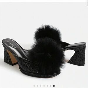 EUC Sam Edelman Black Pom-Pom Sequin Heels